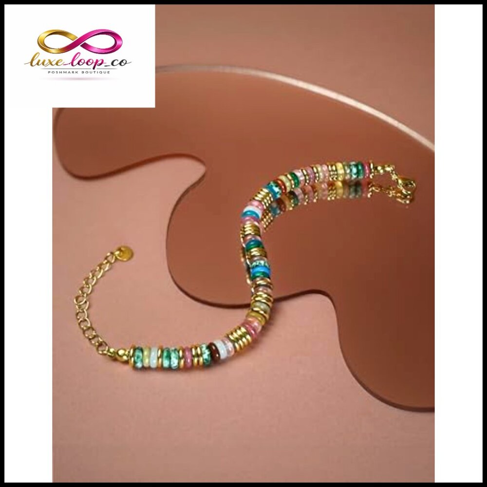 Stackable Bangle Bracelets Gold Plated Beaded Sto… - image 5
